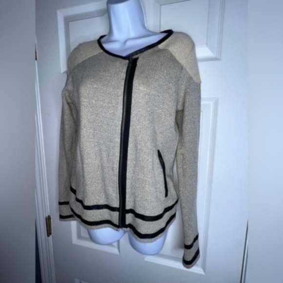 Jack Women’s Small Cream Gray Black Lightweight Full Zip Cotton Blazer Jacket S - Picture 2 of 16